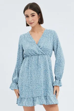 Geo Print Ruffle Skater Dress