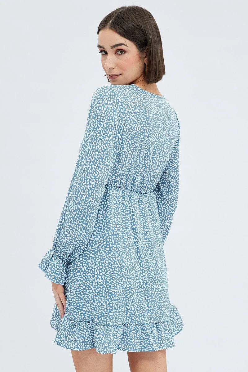 Geo Print Ruffle Skater Dress