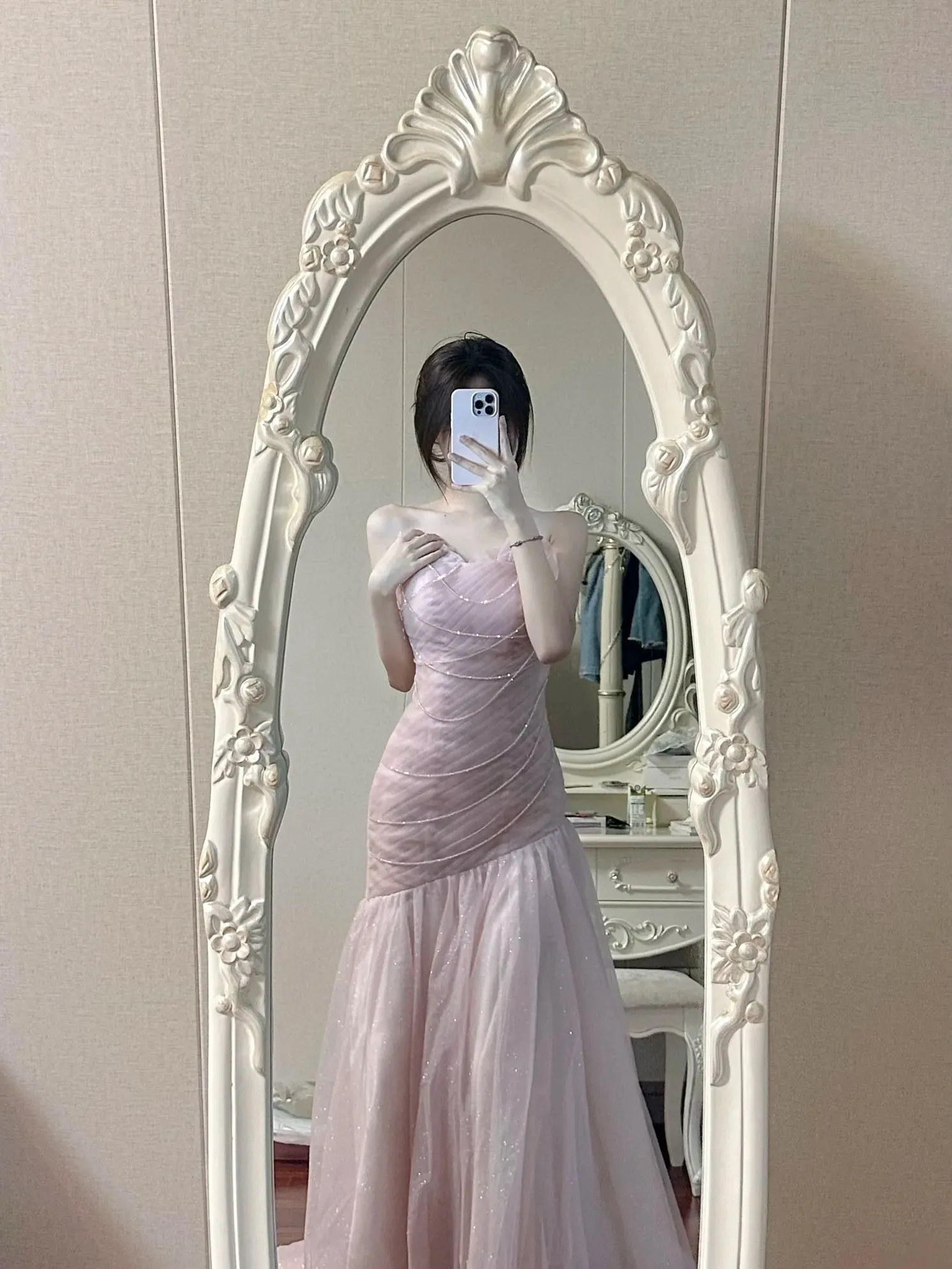 Girlary Fairy Evening Dresses Temperament Purple Pink Beading Chain Tassel Ruffle Asymmetric Bride Wedding Celebrity Gowns 2024