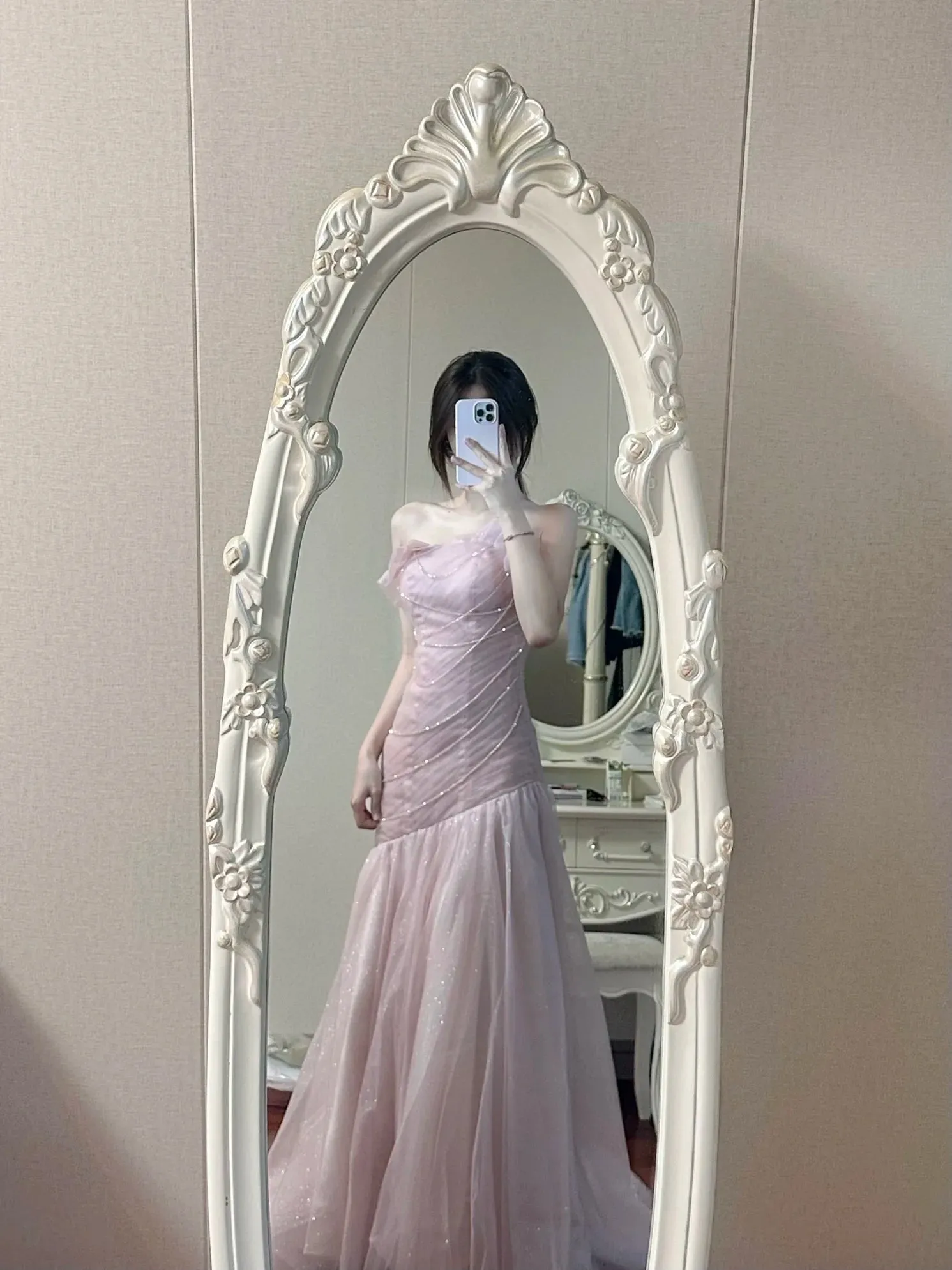 Girlary Fairy Evening Dresses Temperament Purple Pink Beading Chain Tassel Ruffle Asymmetric Bride Wedding Celebrity Gowns 2024