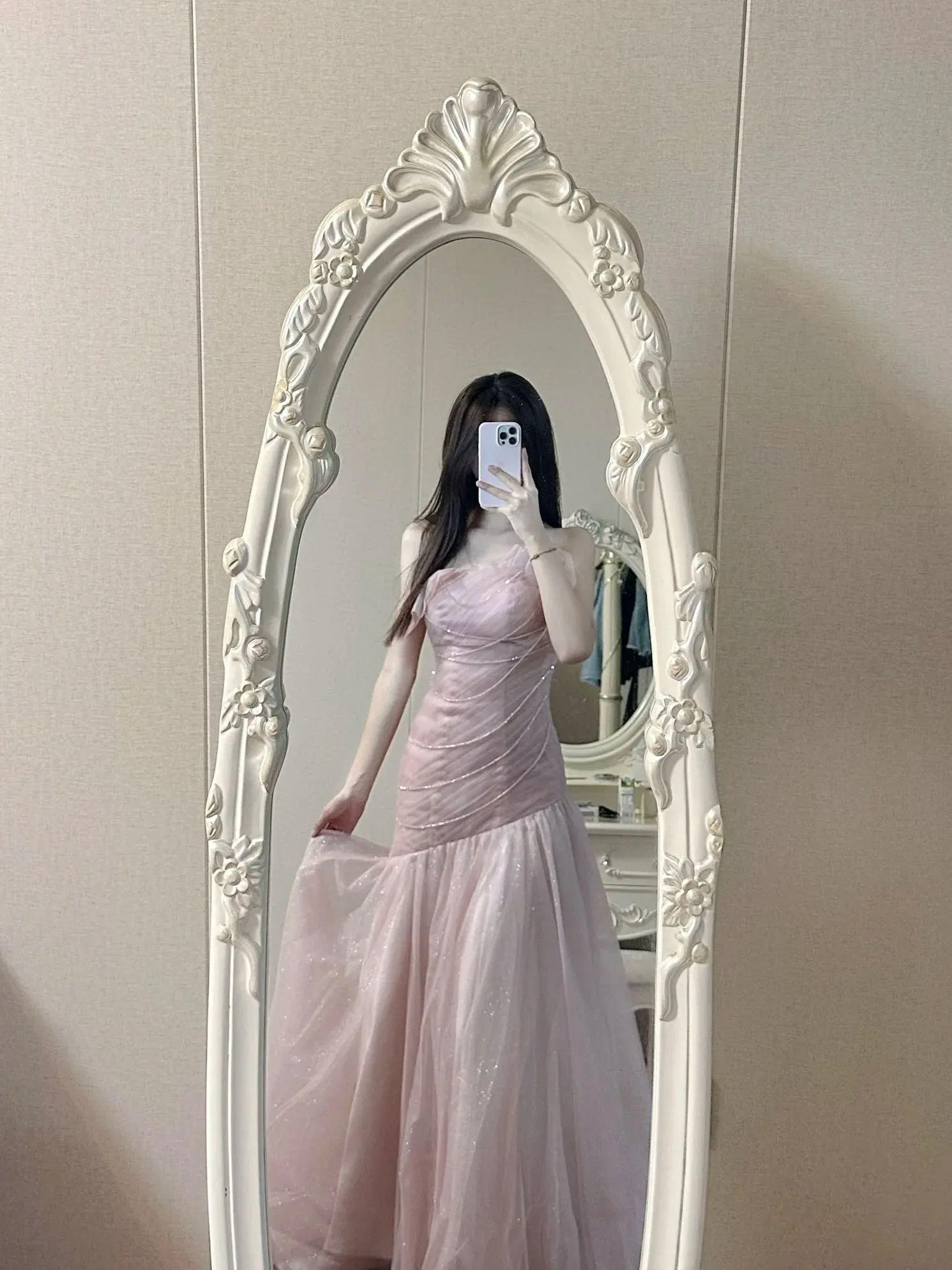 Girlary Fairy Evening Dresses Temperament Purple Pink Beading Chain Tassel Ruffle Asymmetric Bride Wedding Celebrity Gowns 2024