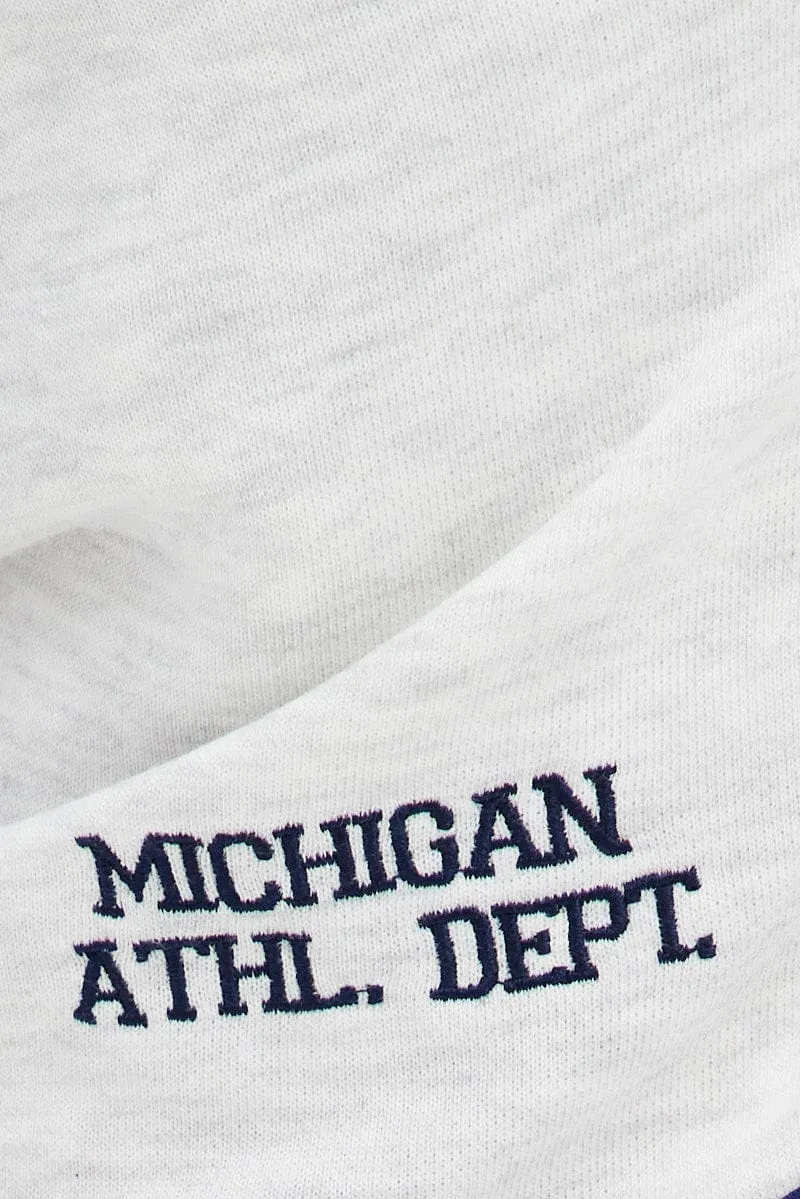 Grey Track Short Elastic Waist Embroidery Details