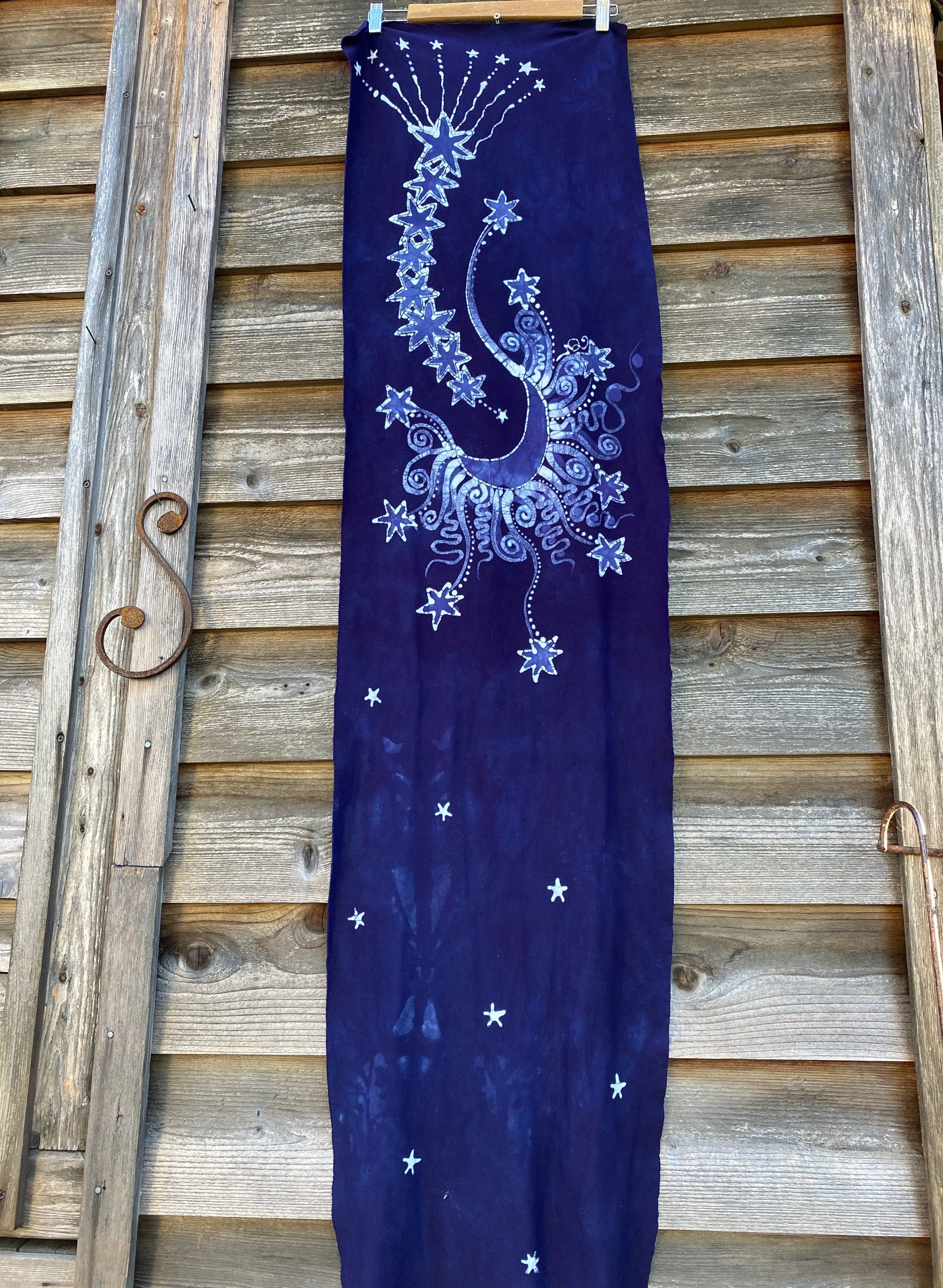 Guided By Stars Navy Blue Night  - Hand Painted Organic Knit Fabric Scarf