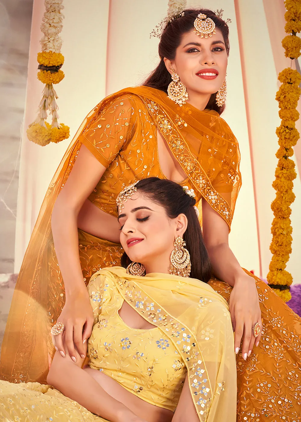 Haldi Yellow Sequined Wedding Function Wear Lehenga Choli