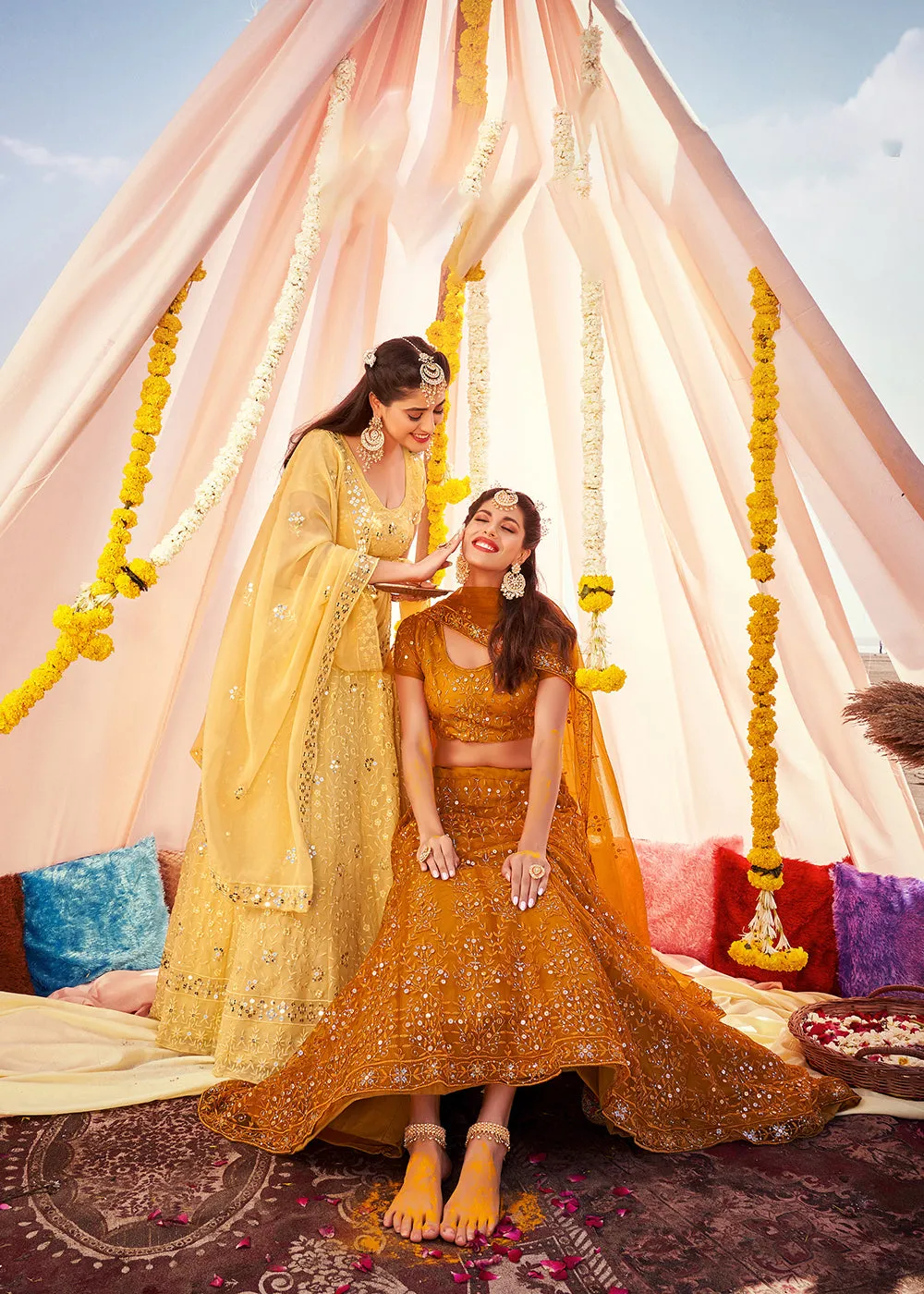 Haldi Yellow Sequined Wedding Function Wear Lehenga Choli