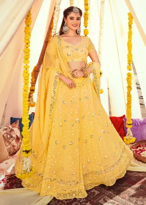 Haldi Yellow Sequined Wedding Function Wear Lehenga Choli