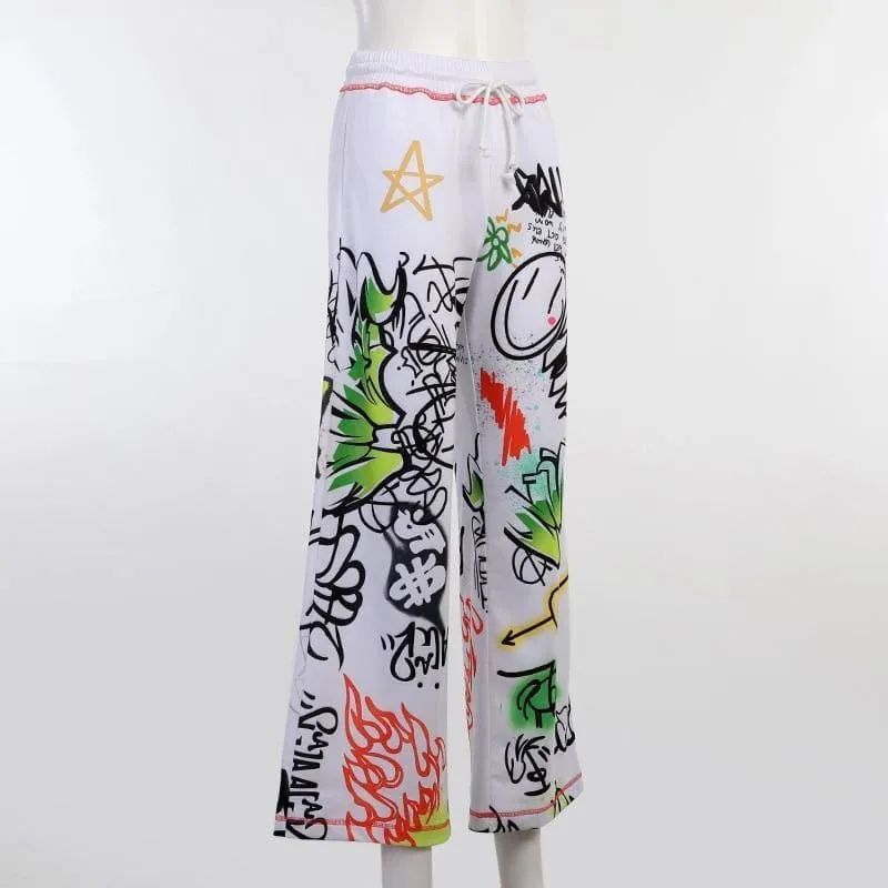 Harajuku Wide Leg Painting Printed Sweatpants