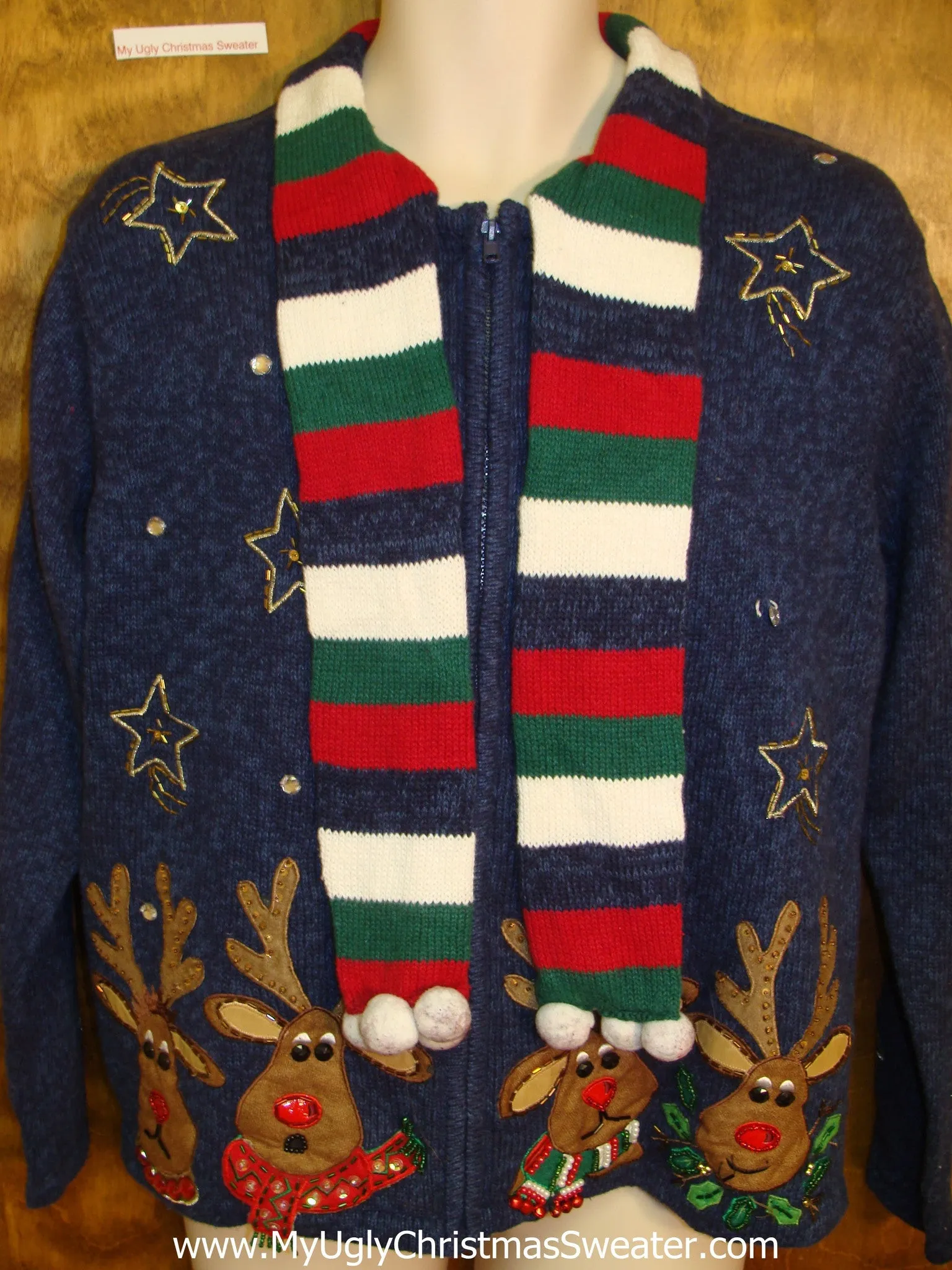 Horrible Reindeer Themed Christmas Sweater with Scarf
