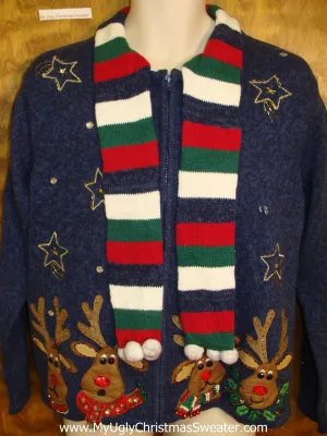 Horrible Reindeer Themed Christmas Sweater with Scarf