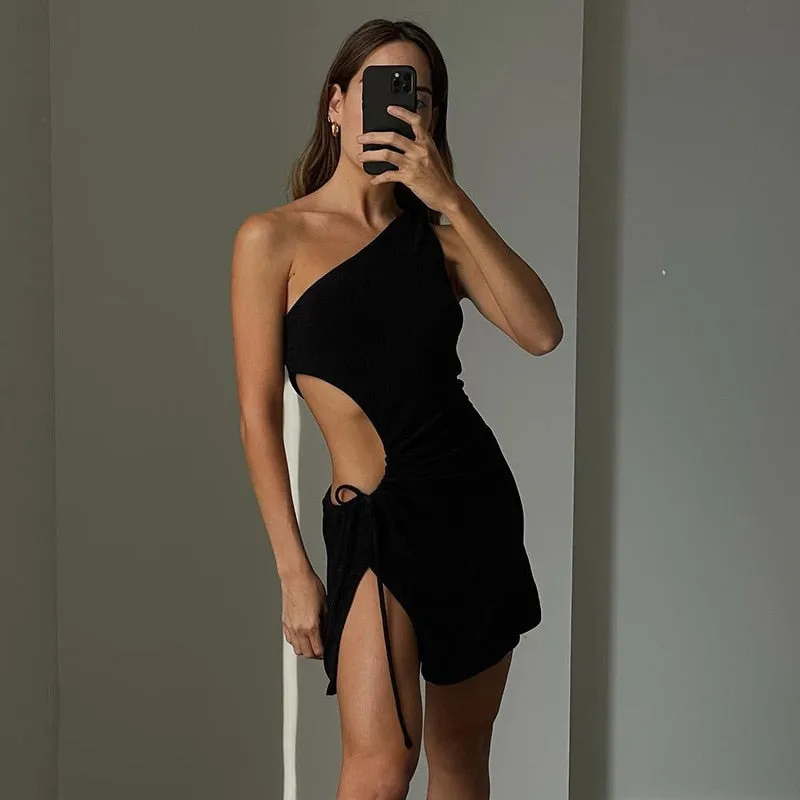 hulianfu Dresses For Women  Summer Elegant Black Skinny Sexy Cutout  Casual Evening Party Prom Mini Dress Vestidos Outfits Clothes