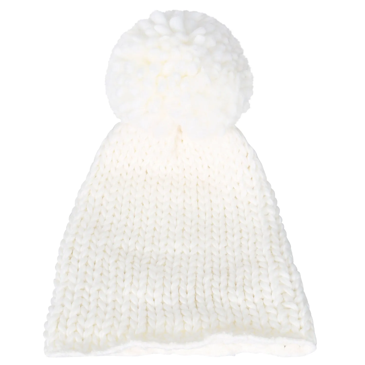 ililily Solid Color Fold Over Long Pompom Beanie Winter Ribbed Knit Slouchy Hat