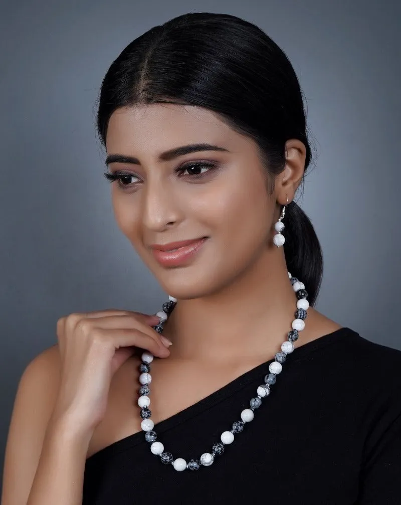 Imeora Howlite And SnowFlake 10mm Natural Stone Necklace With Earrings