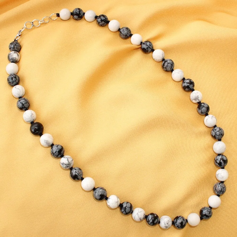 Imeora Howlite And SnowFlake 10mm Natural Stone Necklace With Earrings