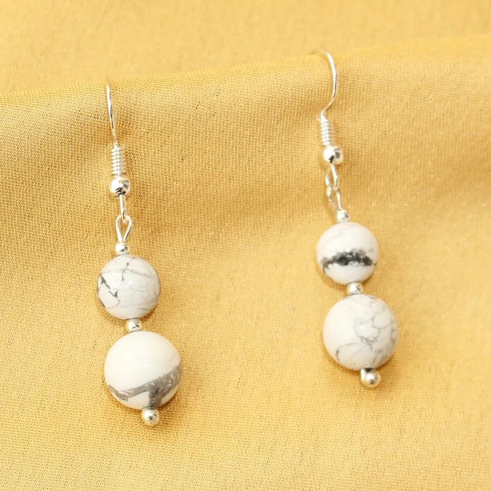 Imeora Howlite And SnowFlake 10mm Natural Stone Necklace With Earrings