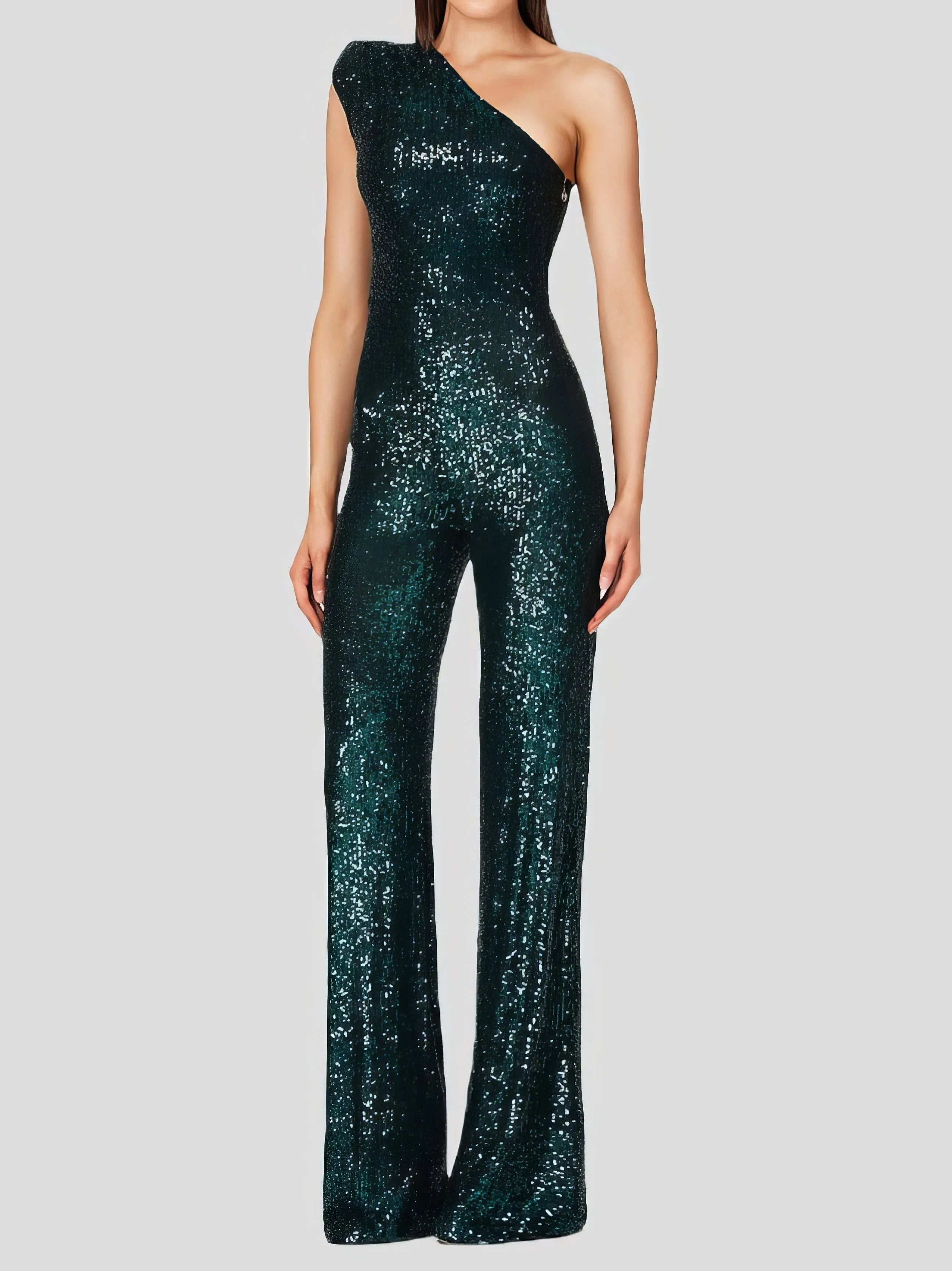 Jumpsuits One-Shoulder Sequined Slim-Fit Jumpsuit for Women