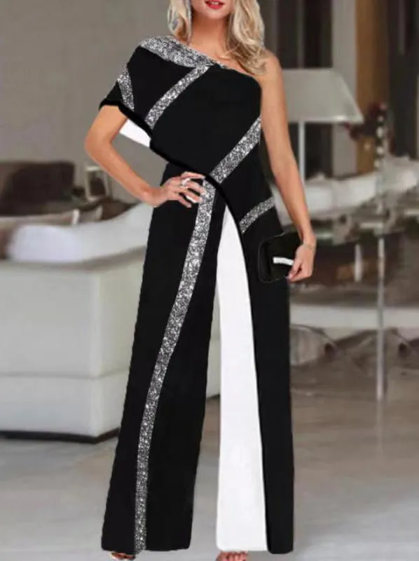 Jumpsuits Sequined One-Shoulder Wide-Leg Jumpsuit for Women