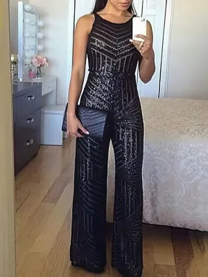Jumpsuits Sequined Sleeveless Wide-Leg Jumpsuit for Women