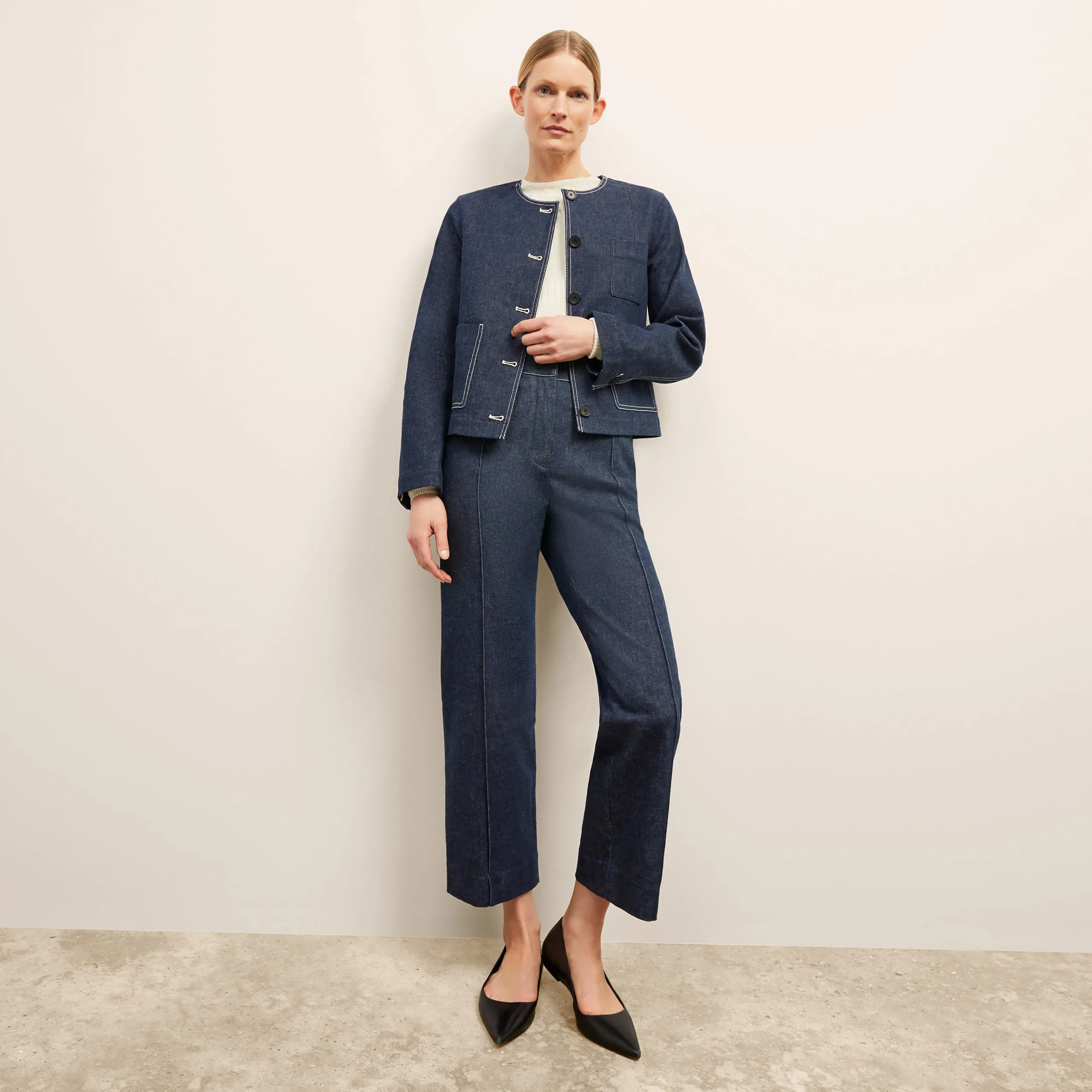 Kane Cropped Jacket - Stretch Denim Suiting :: Dark Wash