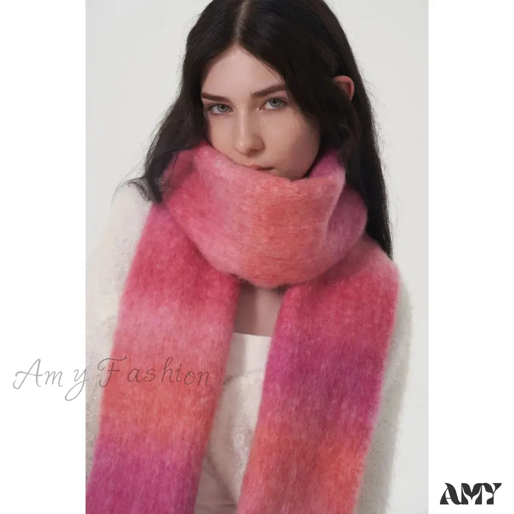 Light Luxury Gradient Color Wool Striped Fringed Mohair Scarf