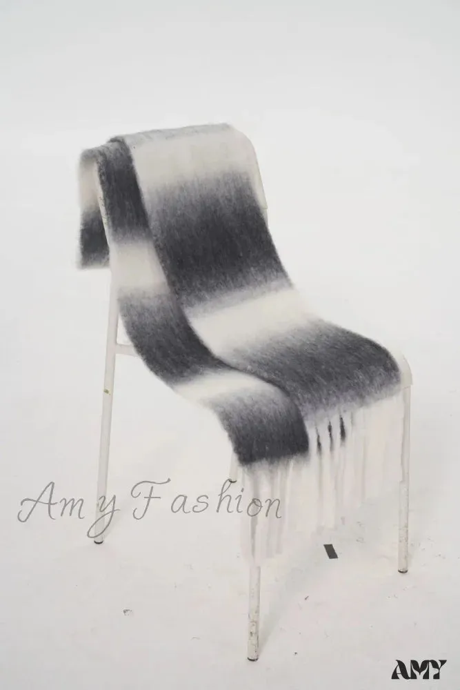 Light Luxury Gradient Color Wool Striped Fringed Mohair Scarf