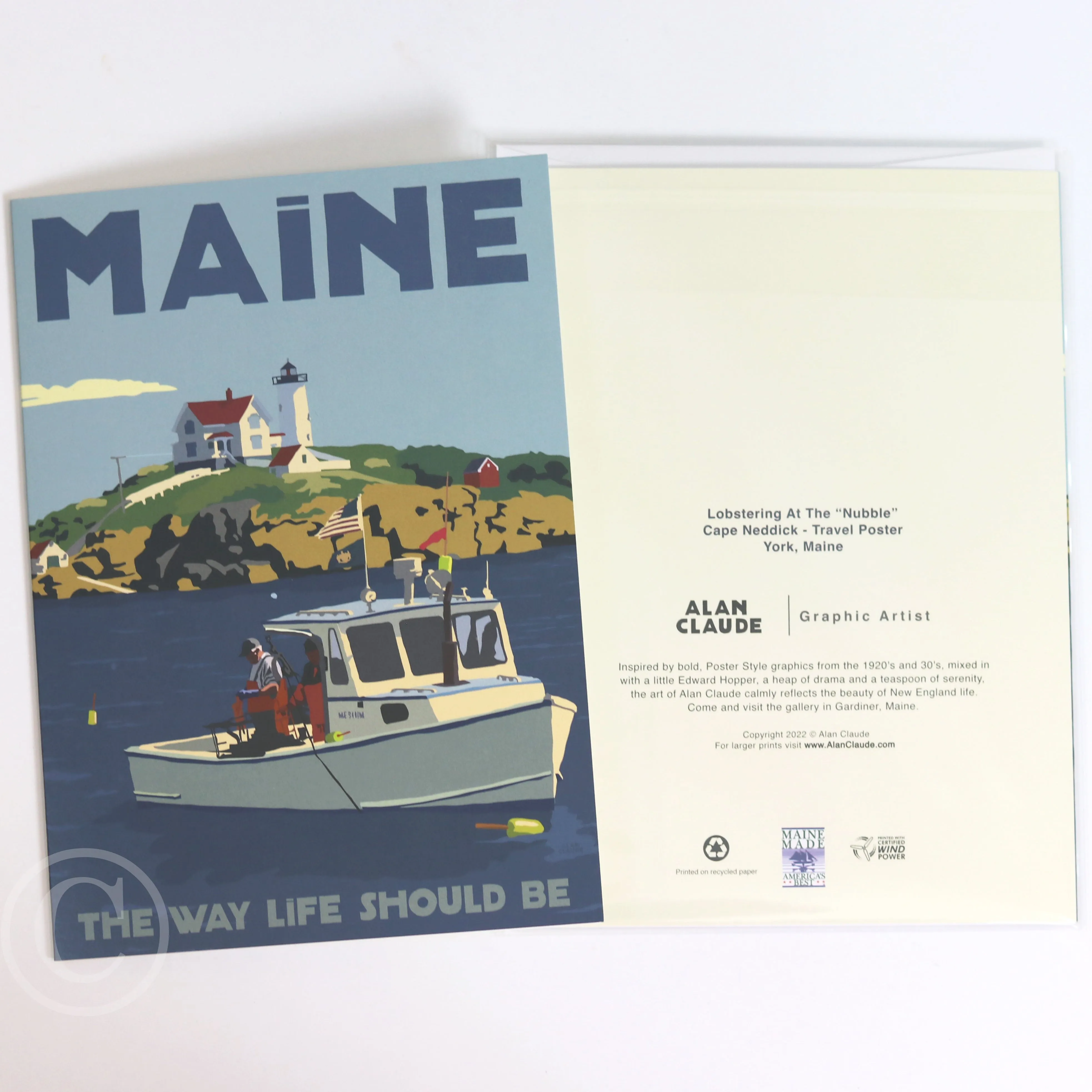 Lobstering At The Nubble Travel Poster Notecard 5" x 7"  - Maine