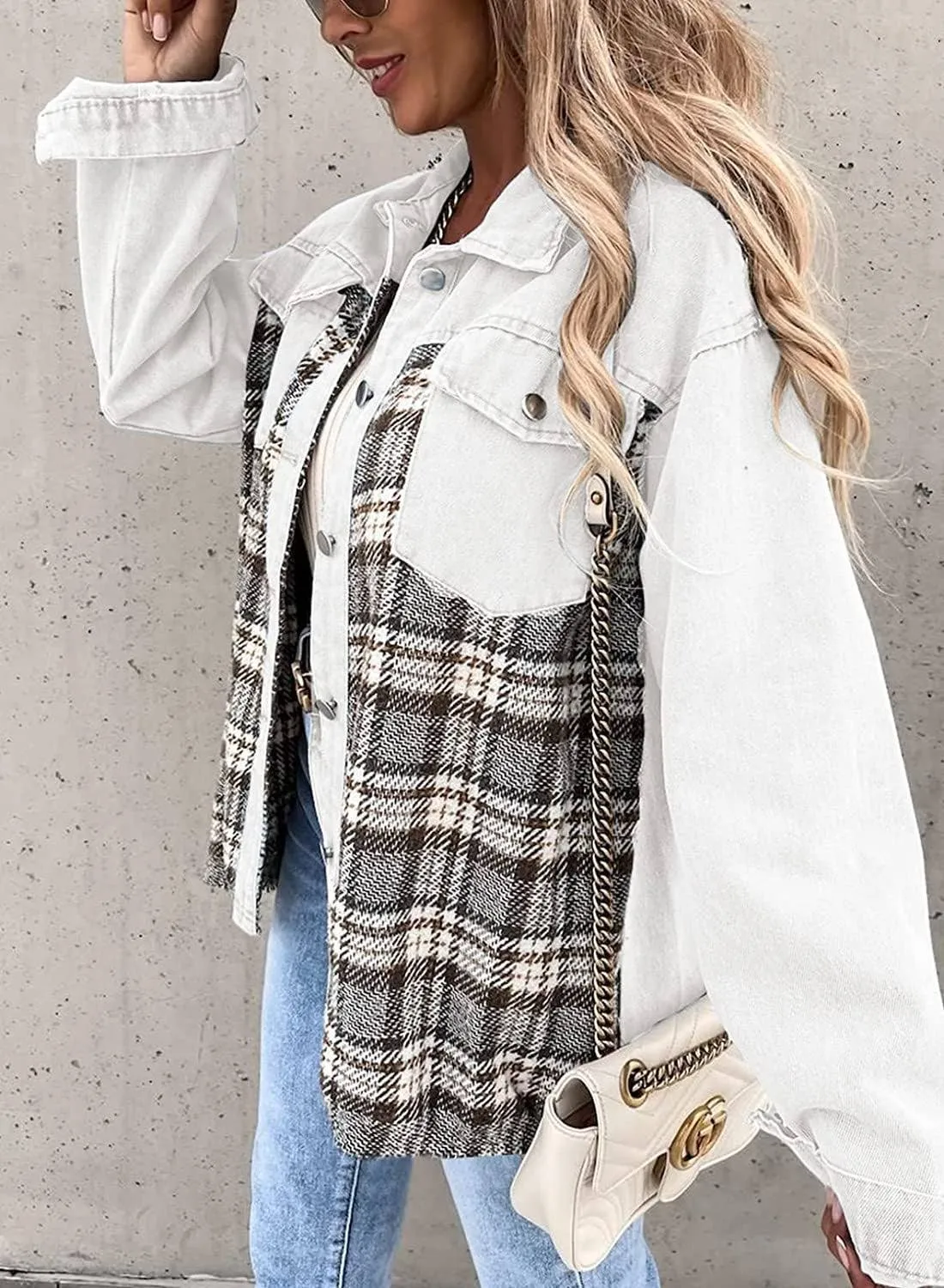 Long-Sleeved Plaid Button-Down Shirt Jacket