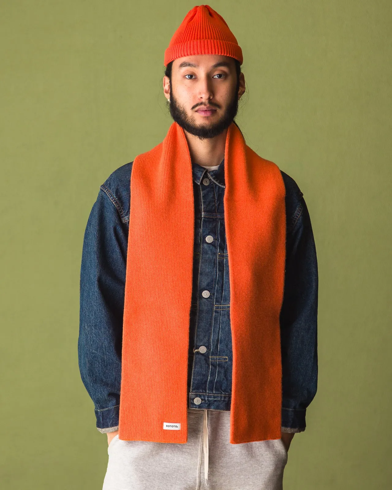Merino Lambswool Sock Knit Scarf - Orange