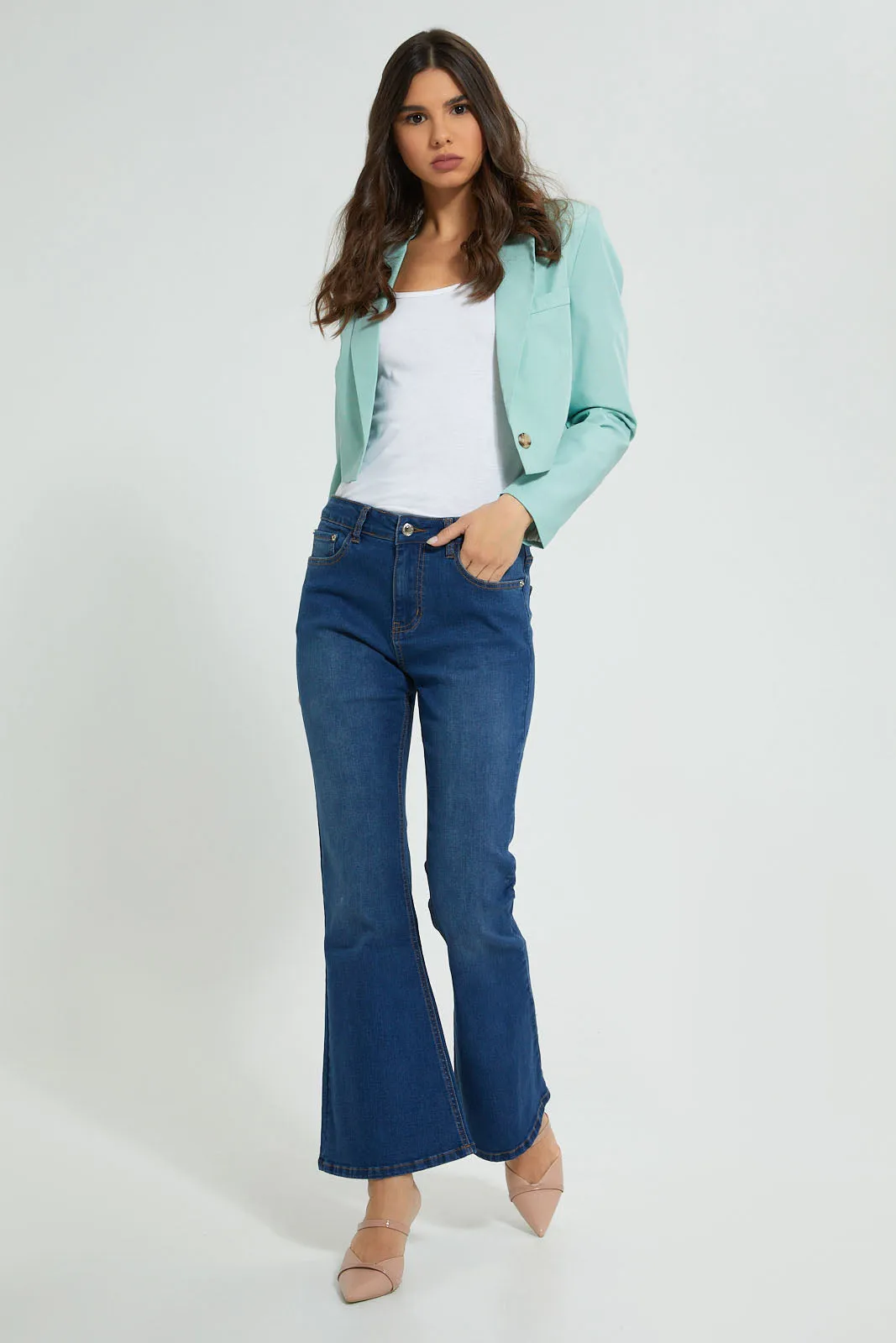 Mint Long Sleeve Cropped Jacket
