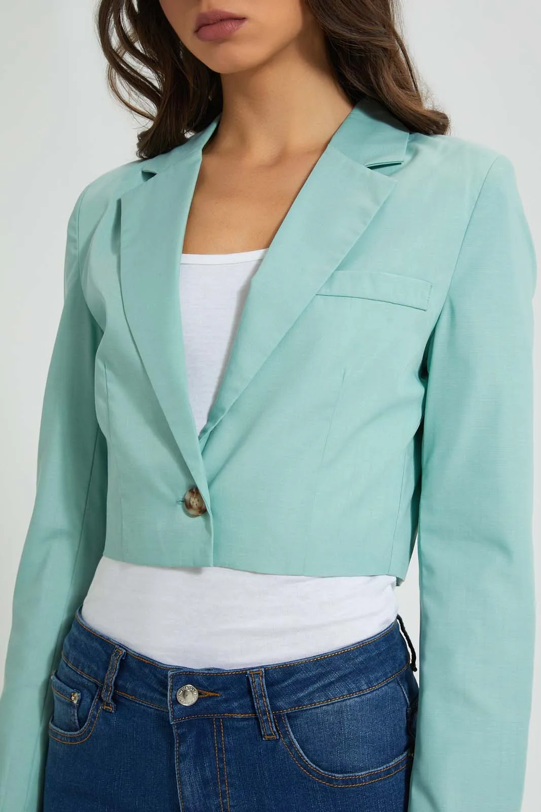 Mint Long Sleeve Cropped Jacket