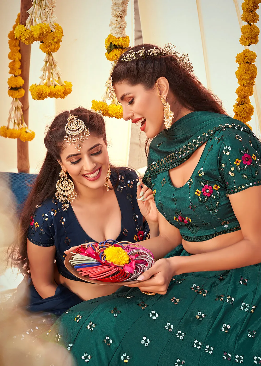 Navy Blue Sequined Wedding Function Wear Lehenga Choli