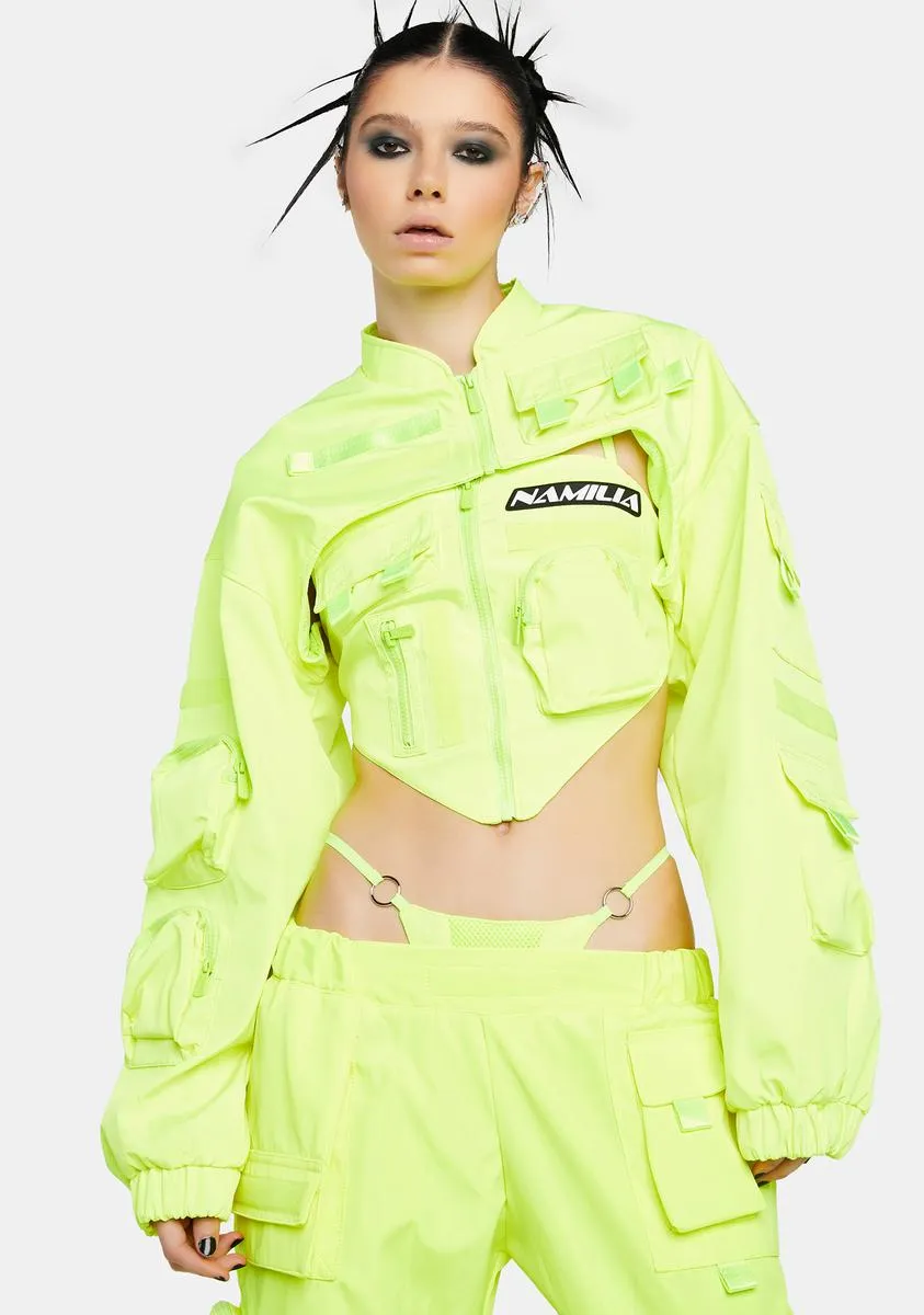 Neon Yellow Bomber Choker Jacket