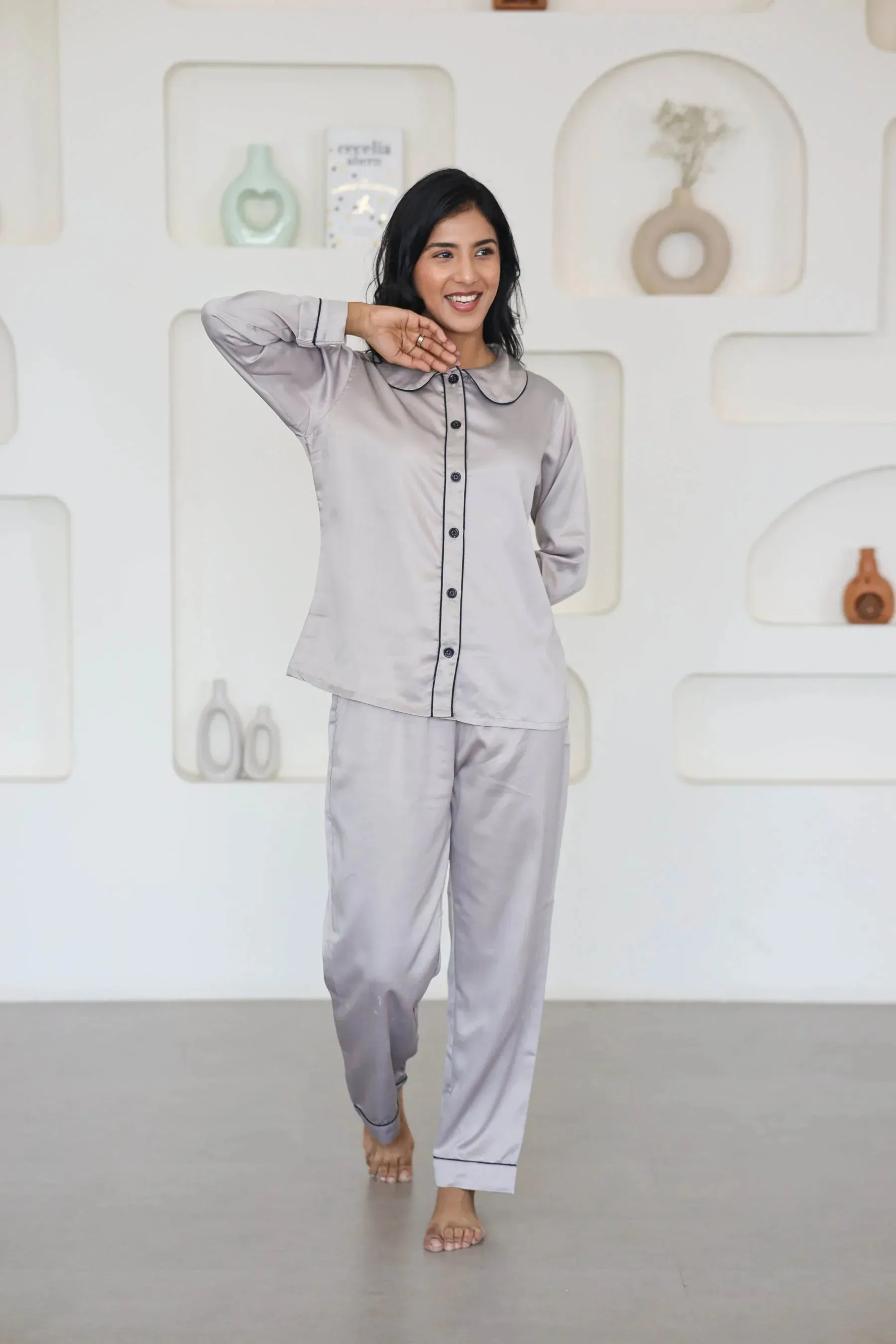 Night Wear Satin Chocolate Color Night Suit