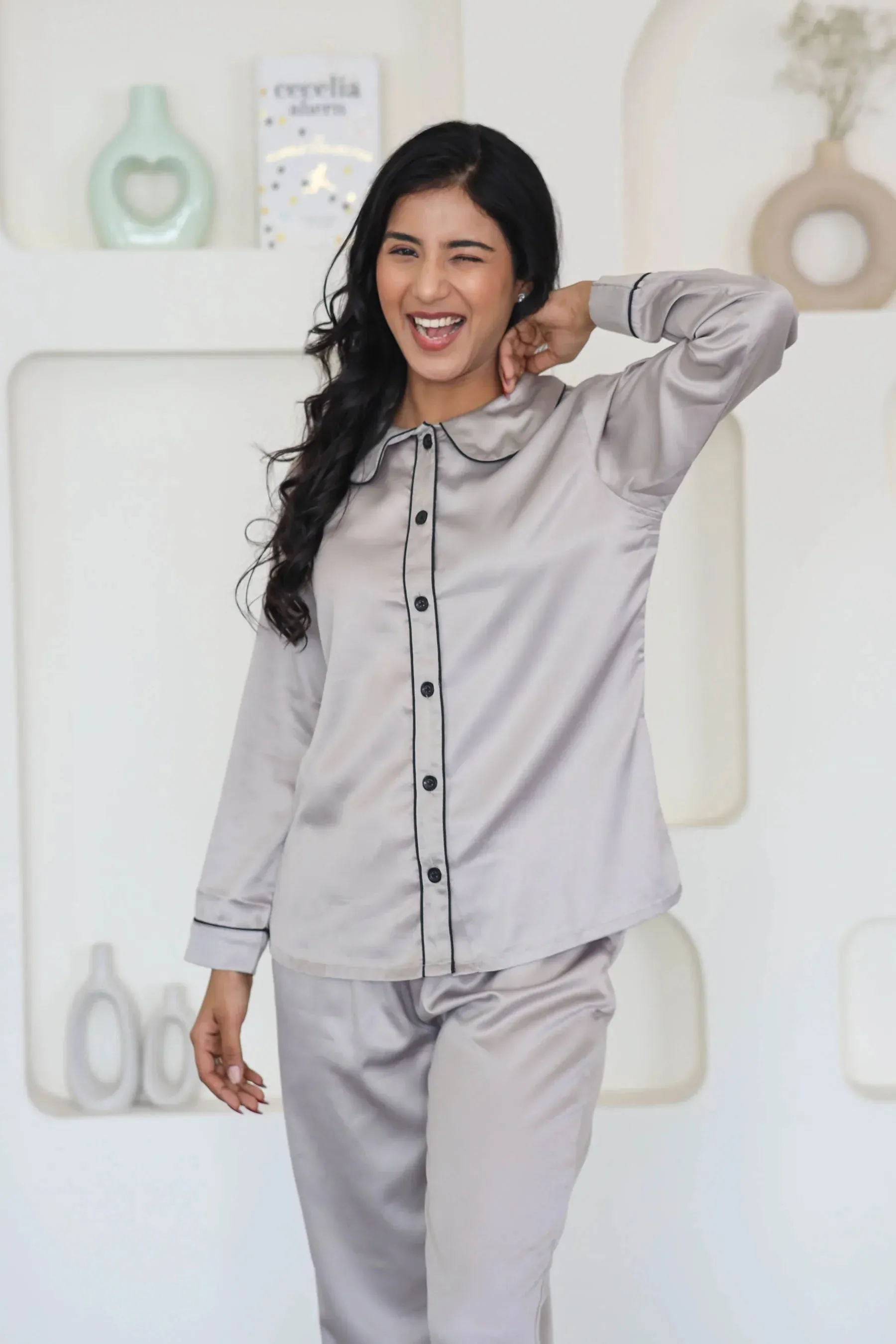 Night Wear Satin Chocolate Color Night Suit