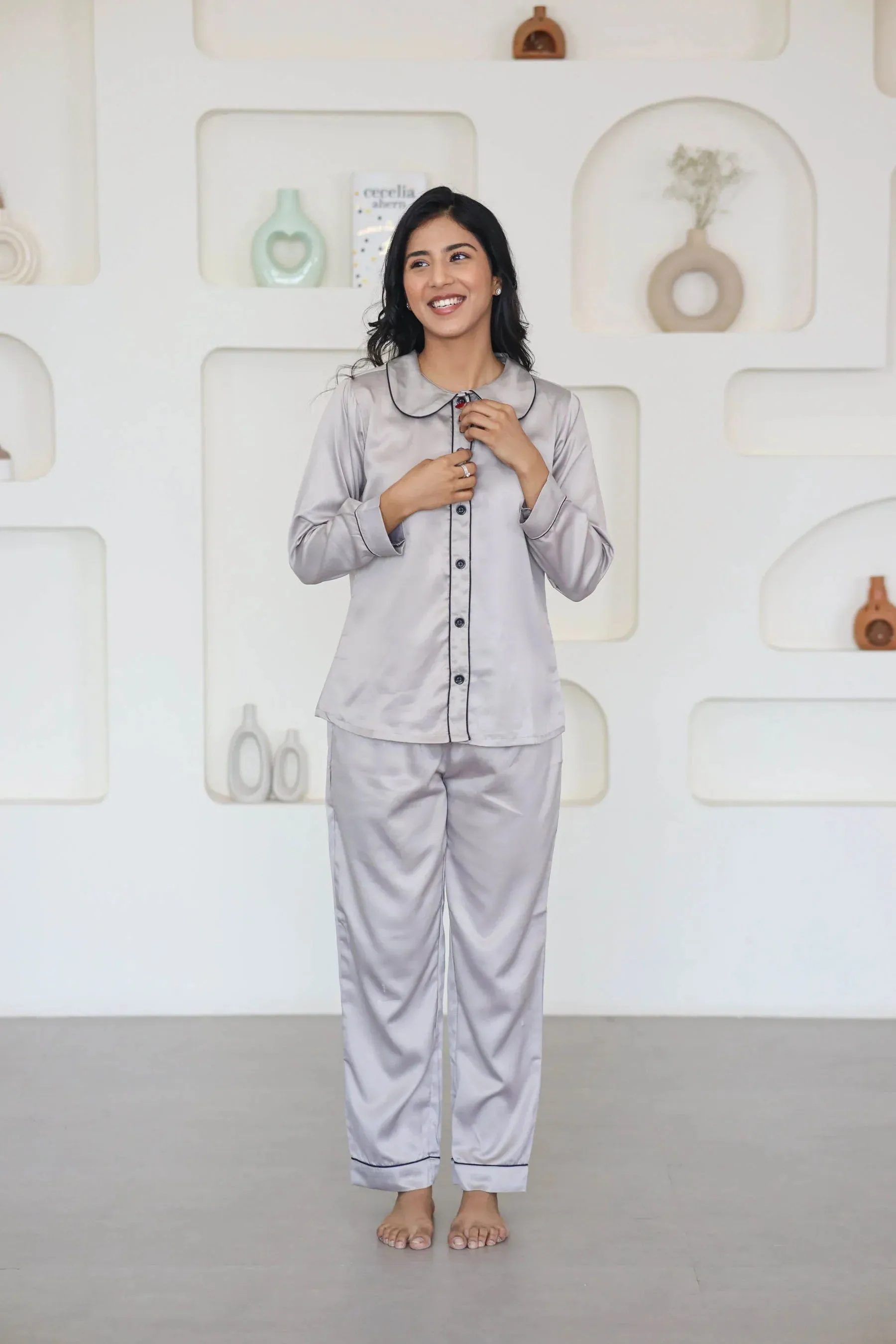 Night Wear Satin Chocolate Color Night Suit