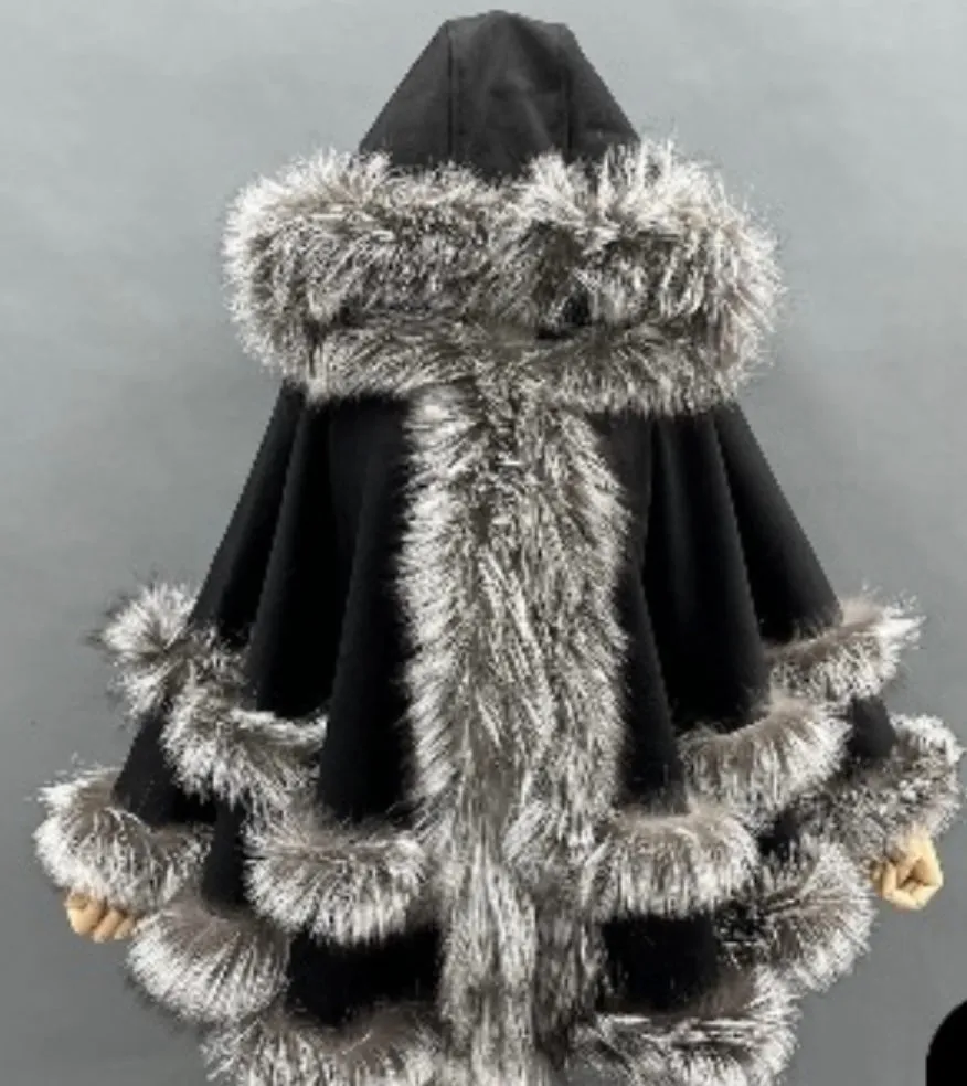 ON SALE-Hooded Cashmere with fur trim