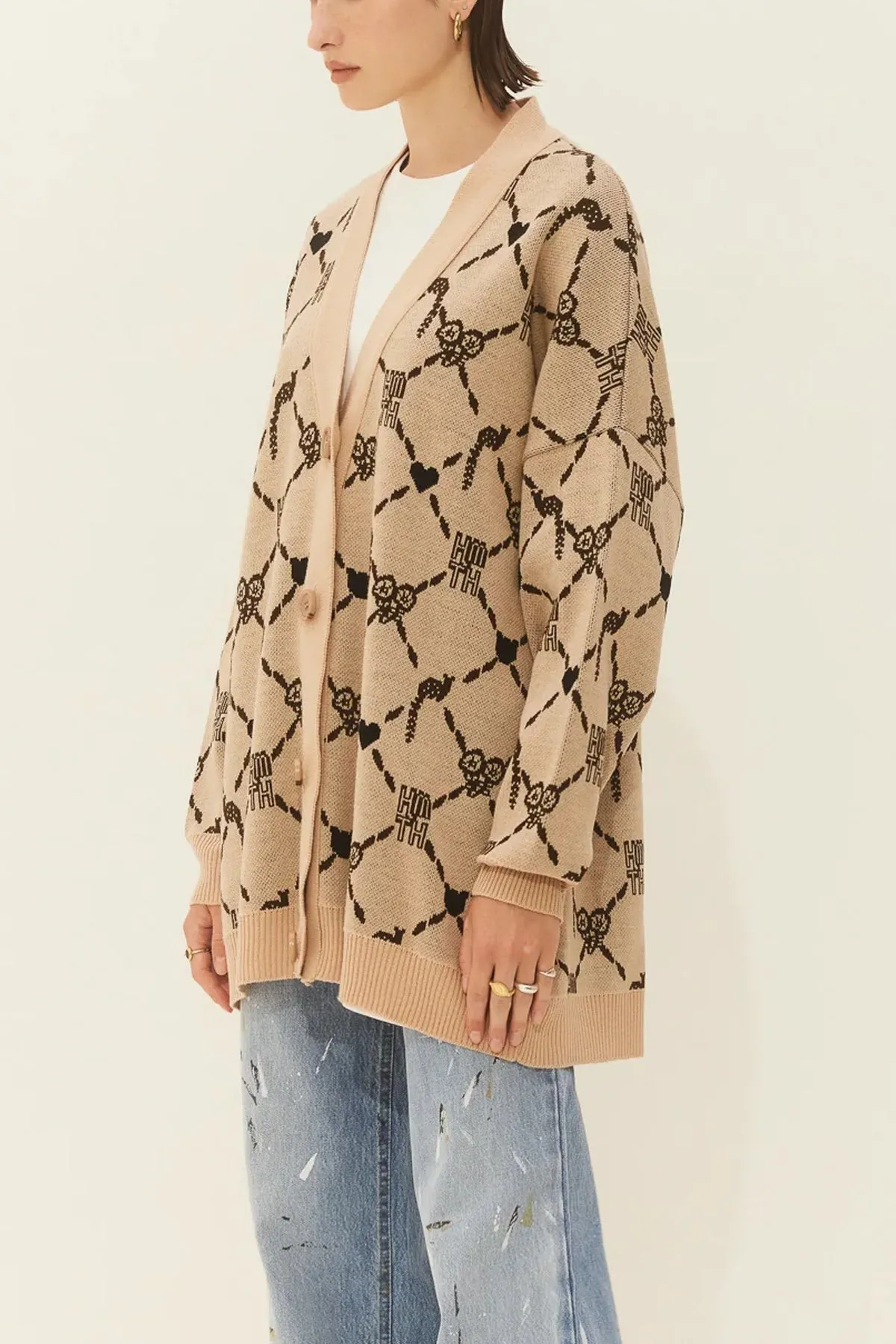 OVERSIZED CARDIGAN "DAD" BEIGE/BROWN/BLACK