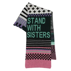 Patchwork Lambswool Scarf in Forest Green, Violet & French Rose