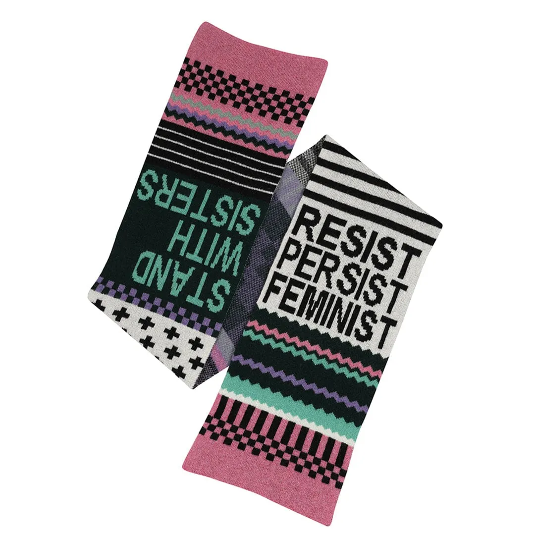 Patchwork Lambswool Scarf in Forest Green, Violet & French Rose
