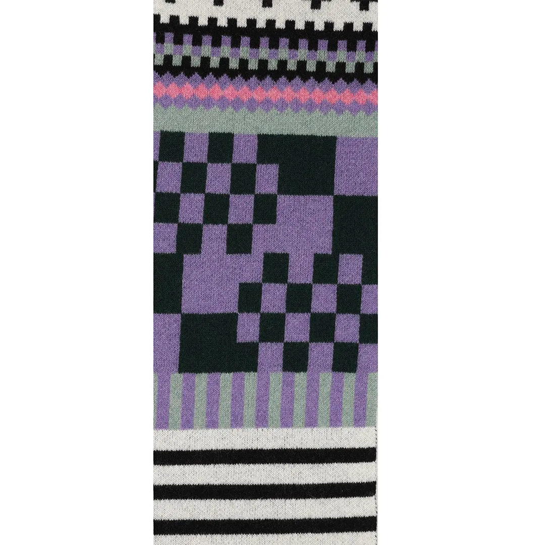 Patchwork Lambswool Scarf in Forest Green, Violet & French Rose
