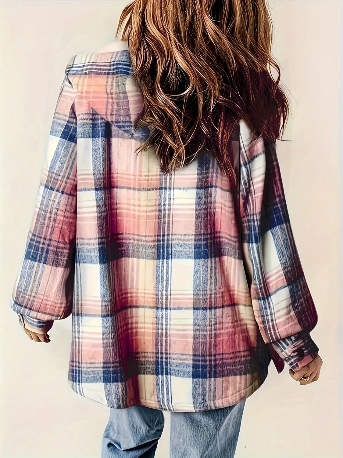 Plaid Snap Down Long Sleeve Hooded Shacket
