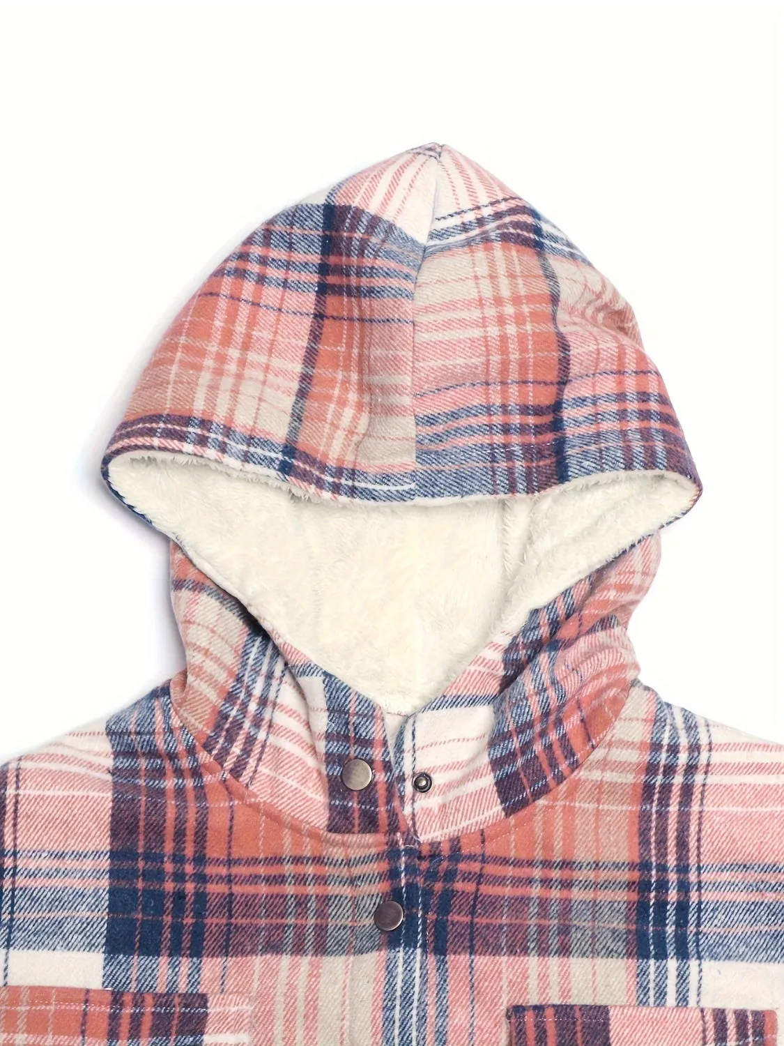 Plaid Snap Down Long Sleeve Hooded Shacket