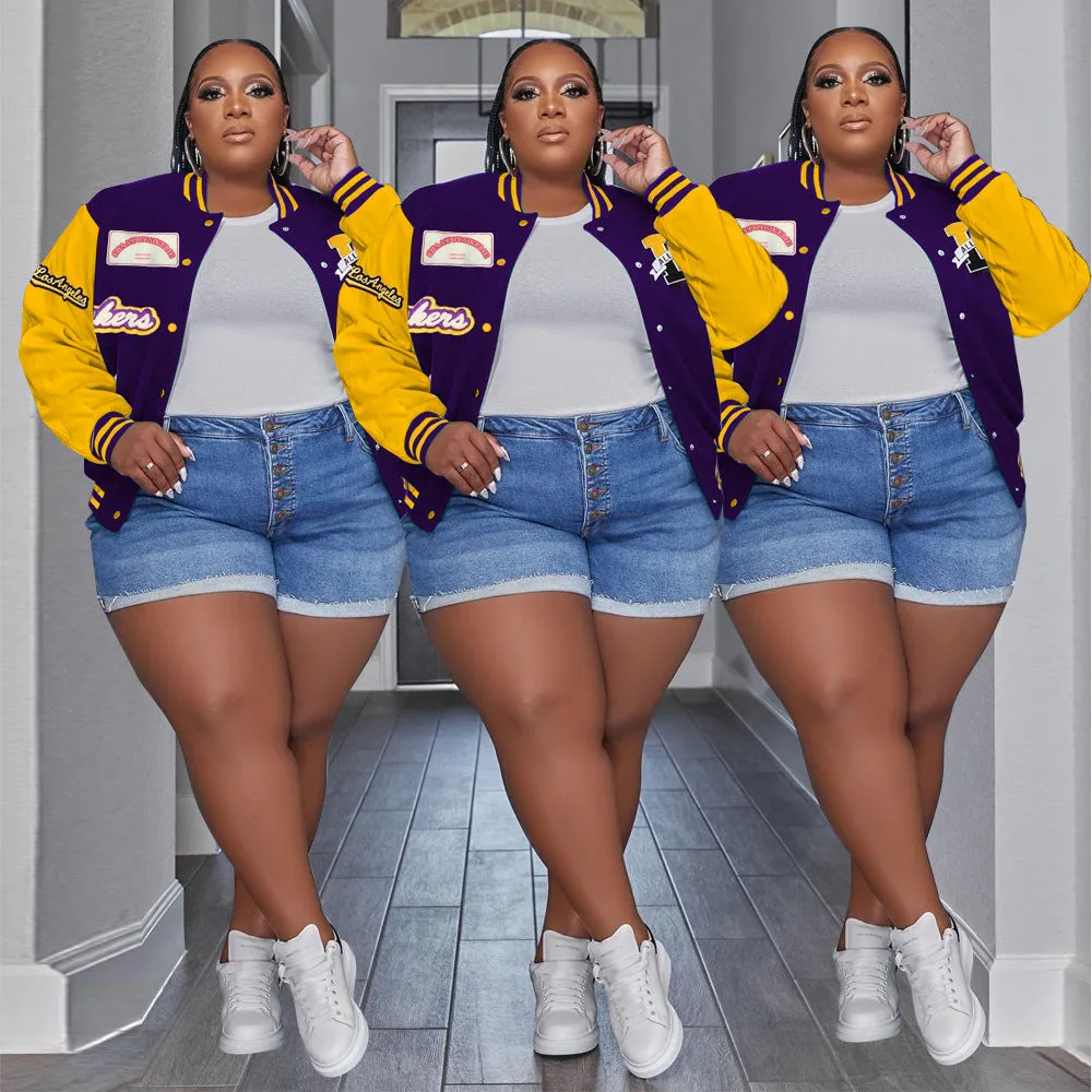 Plus size fashion printed color matching baseball jacket AY2559