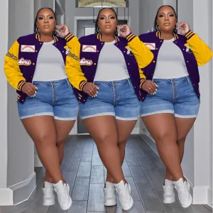Plus size fashion printed color matching baseball jacket AY2559