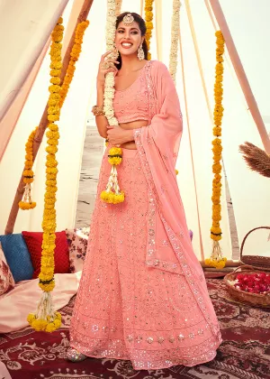 Precious Pink Sequined Wedding Function Wear Lehenga Choli