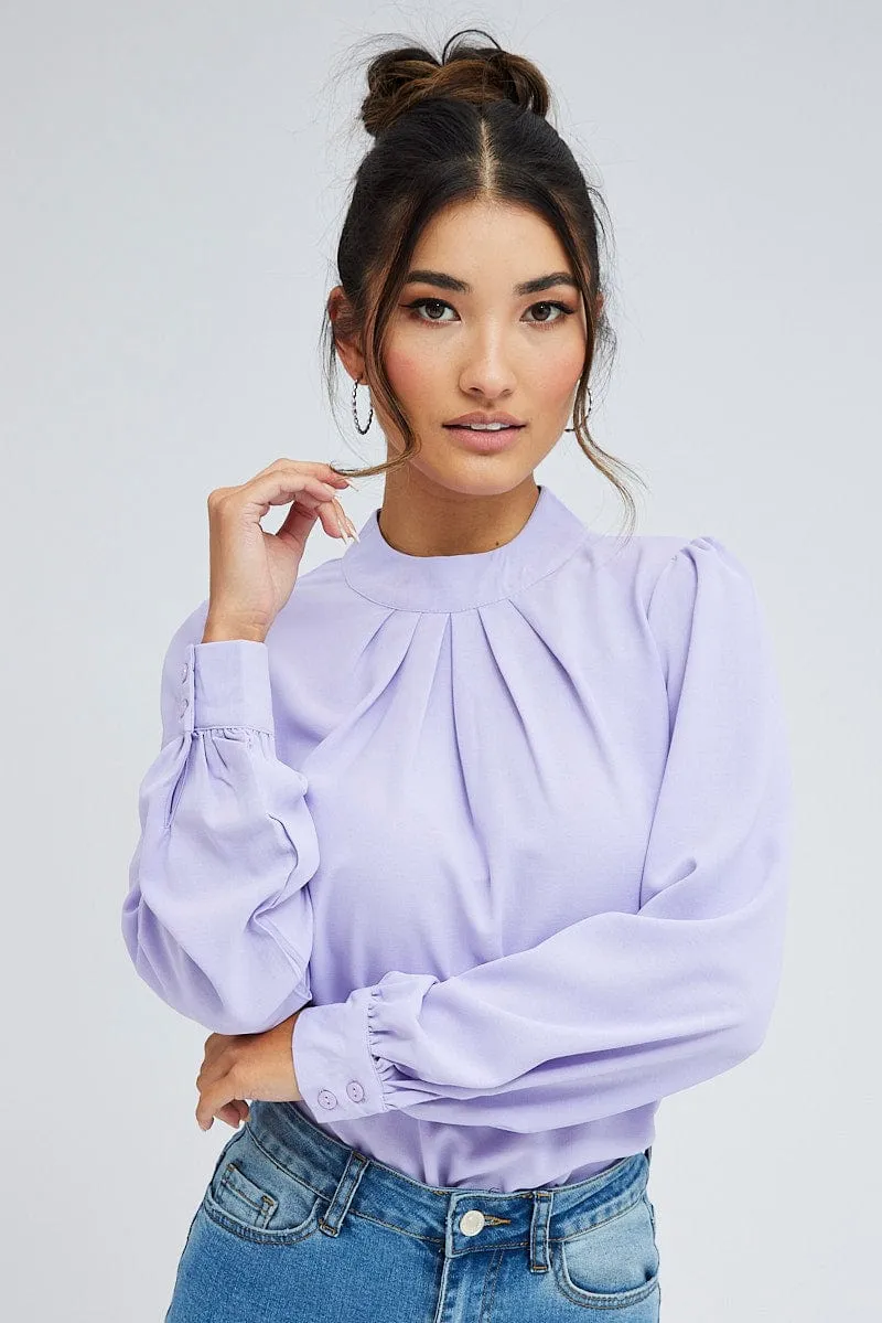 Purple Top Long Sleeve High Neck Back Key Hole Details