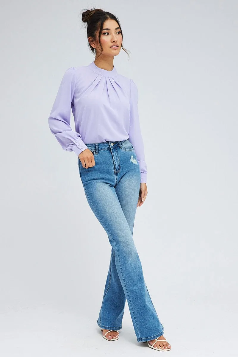 Purple Top Long Sleeve High Neck Back Key Hole Details