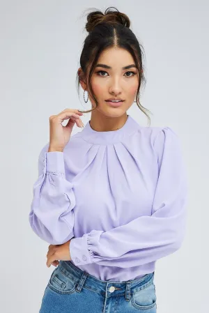 Purple Top Long Sleeve High Neck Back Key Hole Details