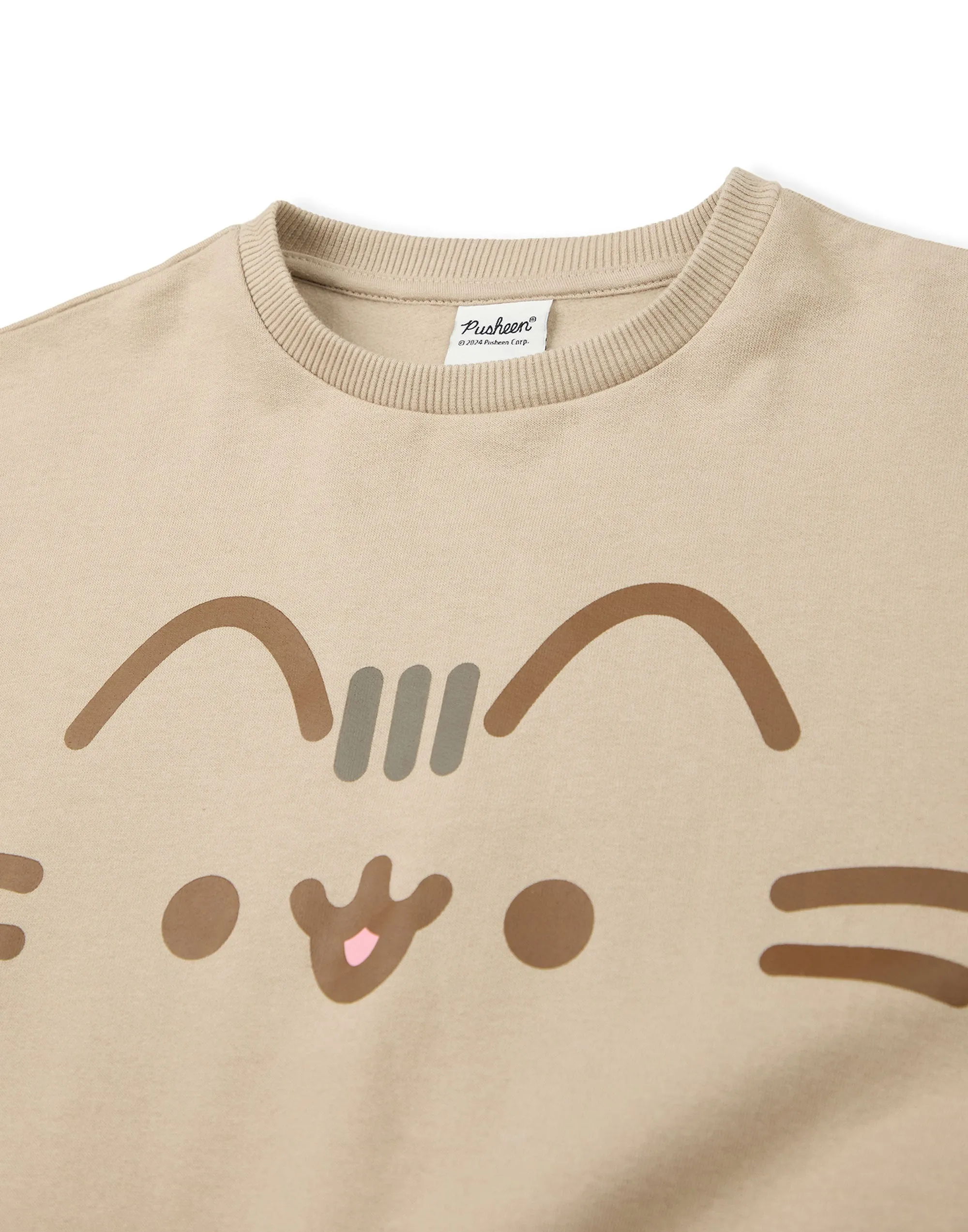 Pusheen Face Girls Beige Sweatshirt and Joggers Set
