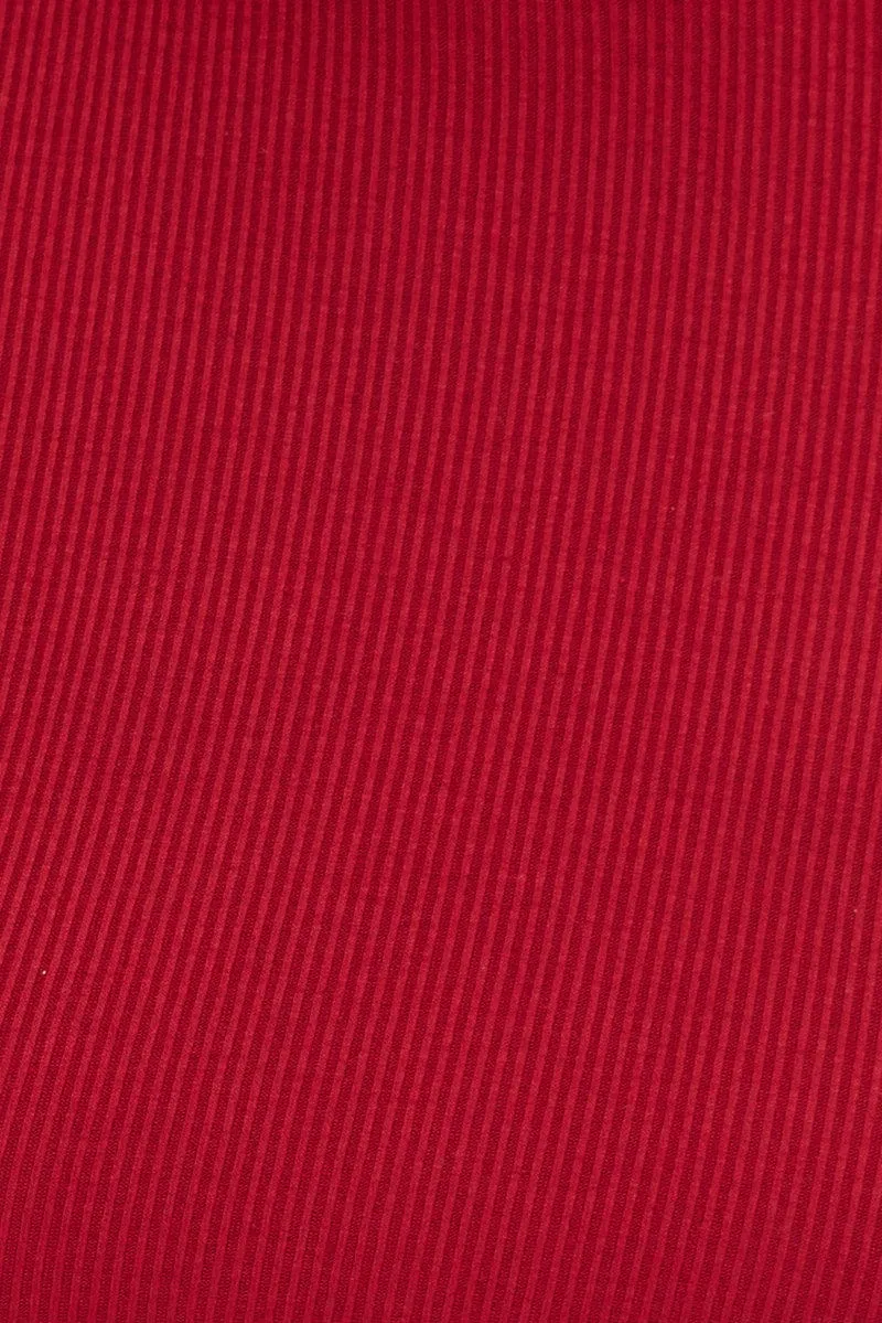 Red Midi Dress Long Sleeve High Neck Rib Jersey