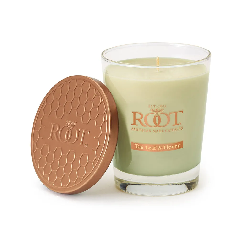 Root Candles Large Veriglass 10.5oz 630g - Tea Leaf & Honey